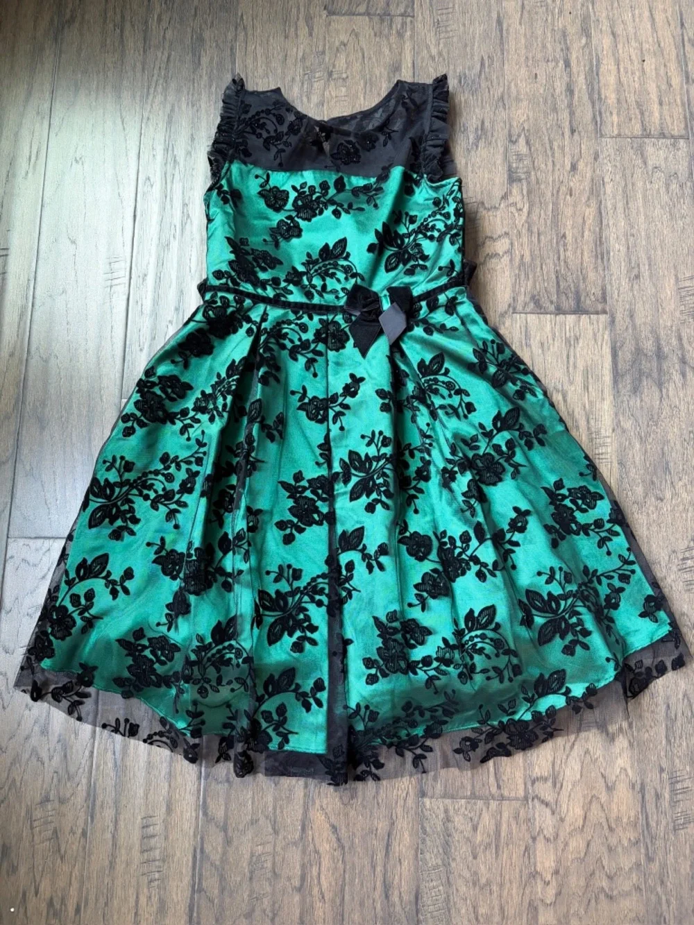 Jona Michelle Girls Party Dress | Green and Black Floral | Size 12
